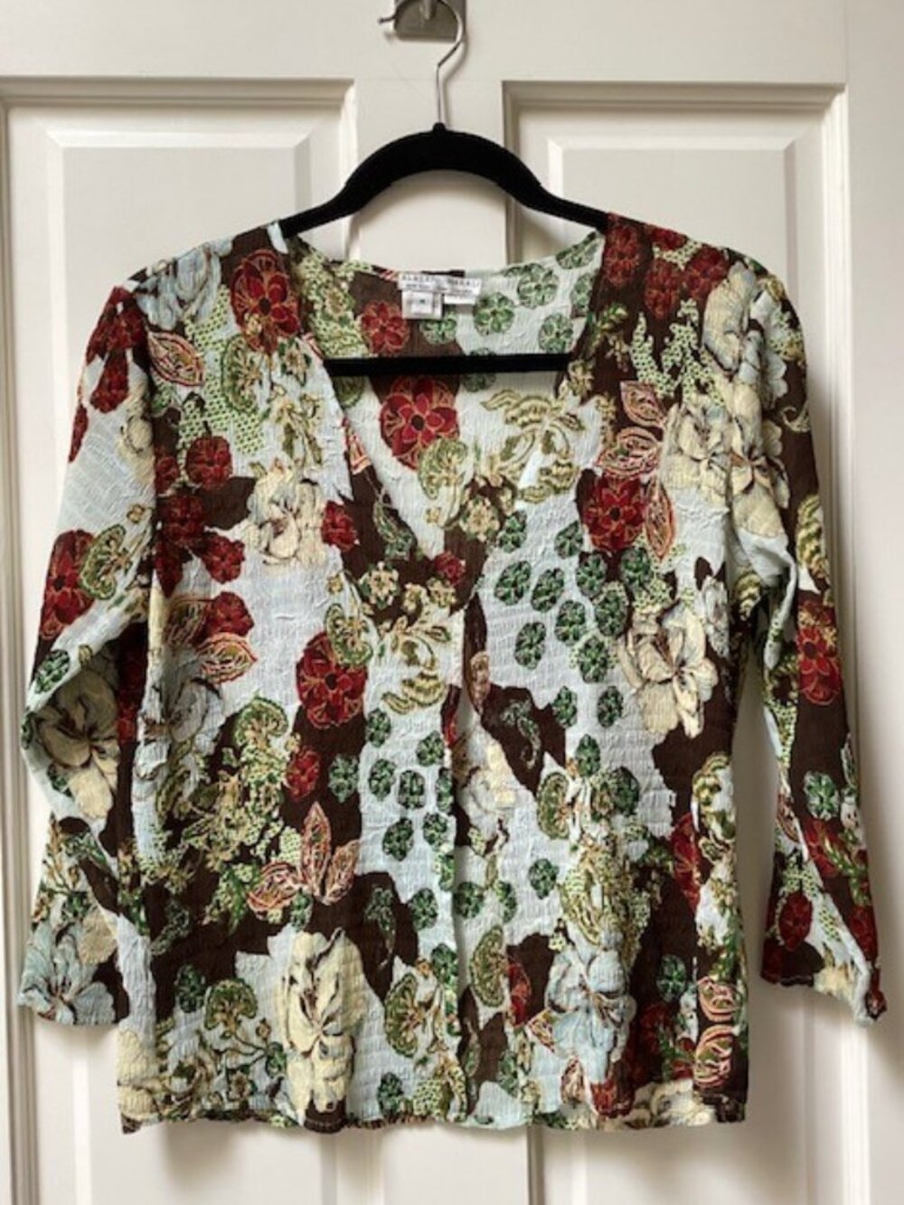 Alberto Makali multicolored top, wrap, w/hook and eye front closure, size medium